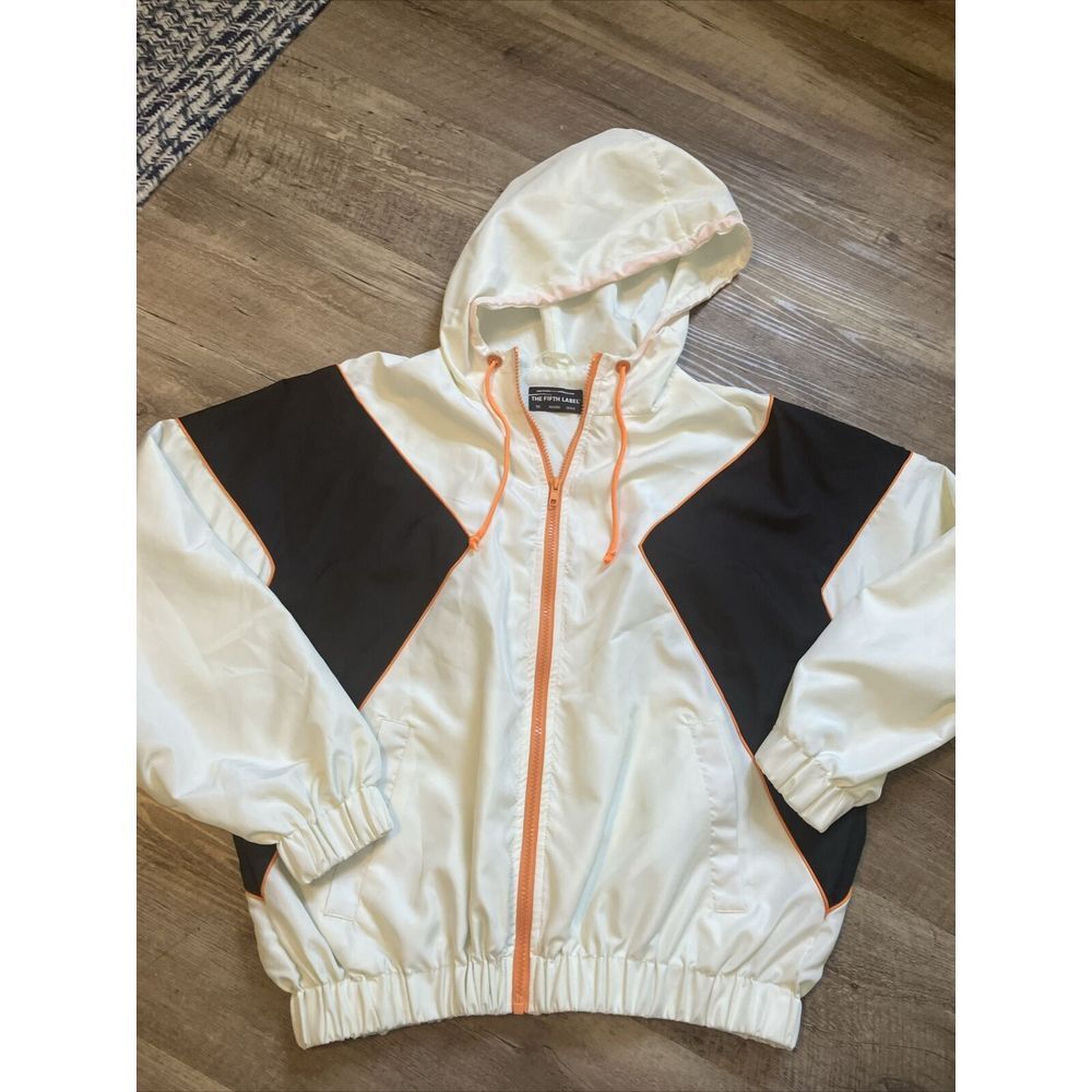 The Fifth Label Womens Colorblock Windbreaker Jacket White Black Orange XS